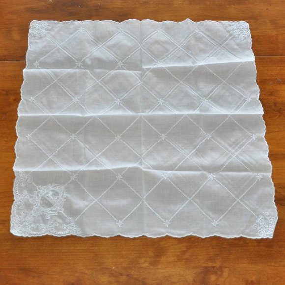New Vintage Celine White Silk Handkerchief Embroidered Scalloped Edges Square - Picture 2 of 4